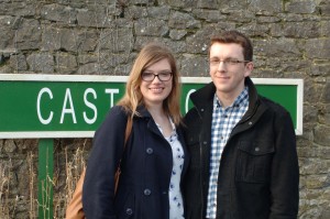 Mary and Stephen at the Castletown sign